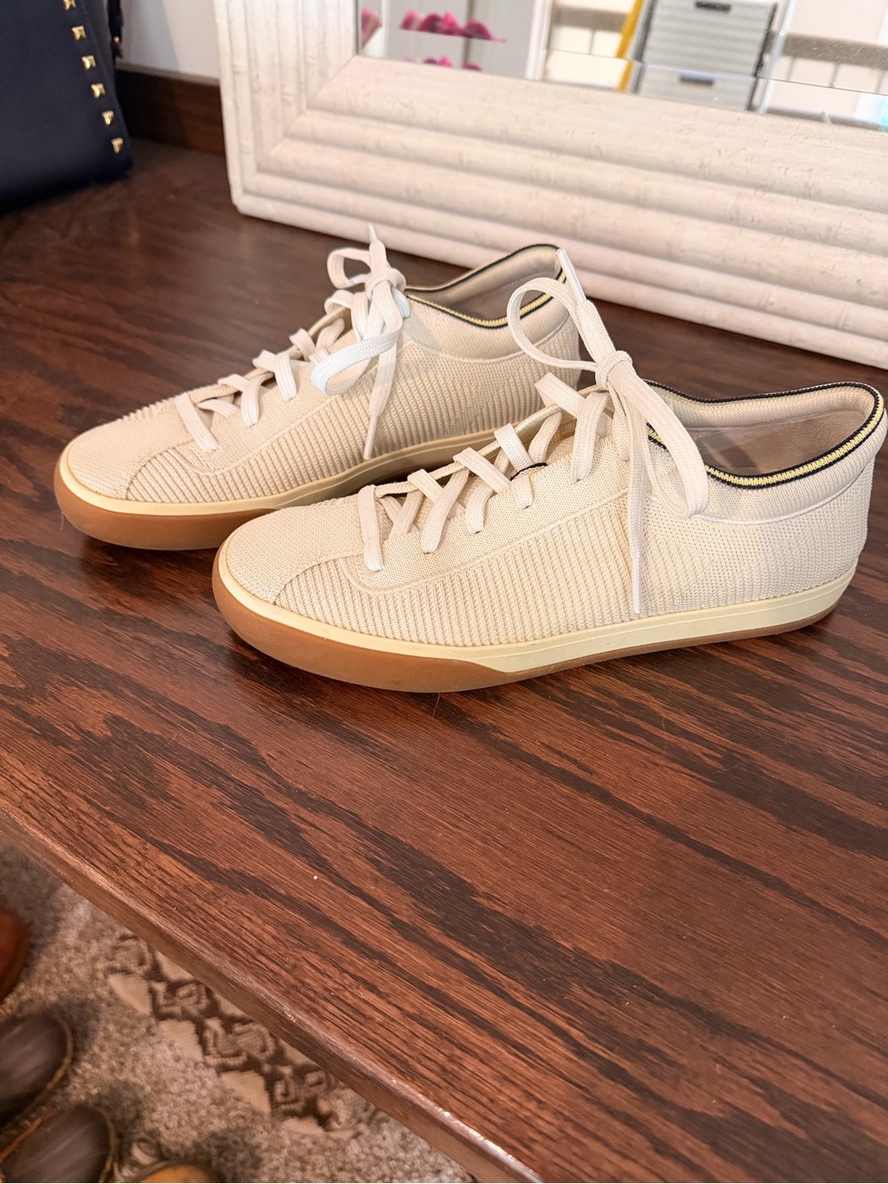 Rothy's Cream Knit Slip-On with Navy and Yellow Trim - Picture 5 of 7